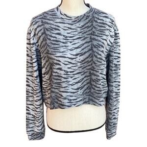 BLANKNYC Tiger Print French Terry Cropped Sweatshirt Small S Gray Black Fierce